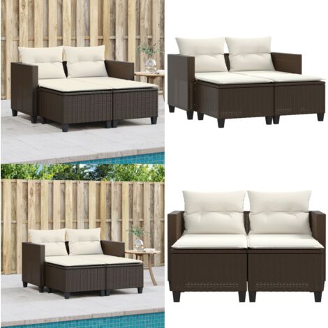 Divano da Giardino 2 Posti con Sgabelli Marrone in Polyrattan - Sgabello da giardino - Rattan PE