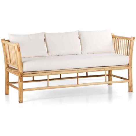 Divano da giardino 3 posti in teak con cuscini ecru - Shein