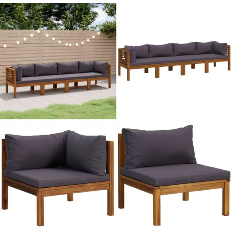 Divano da Giardino 4 Posti con Cuscino Legno Massello di Acacia - Divano in legno - Divano da esterno