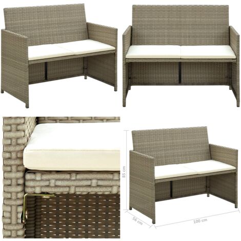 Divano da Giardino a 2 Posti con Cuscini Beige in Polyrattan - Divano esterno - Polirattan