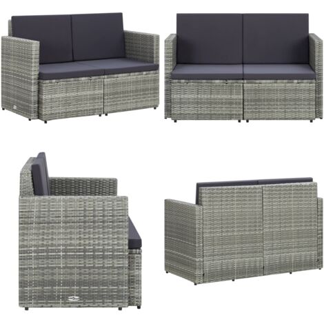 Divano da Giardino a 2 Posti con Cuscini Grigio in Polyrattan - Divano in rattan - Divano da patio