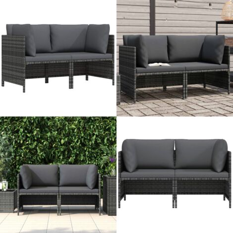Divano da Giardino a 2 Posti con Cuscini in Polyrattan Grigio - Divano da esterno - Polyrattan
