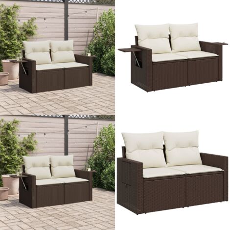 Divano da Giardino a 2 Posti con Cuscini in Polyrattan Marrone - Divano da esterno - Polyrattan