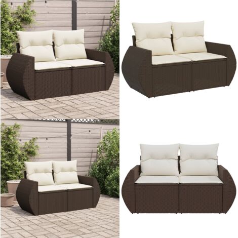 Divano da Giardino a 2 Posti con Cuscini in Polyrattan Marrone - Divano da esterno - Seduta esterna