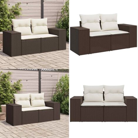 Divano da Giardino a 2 Posti con Cuscini in Polyrattan Marrone - Divano da esterno - Seduta esterna