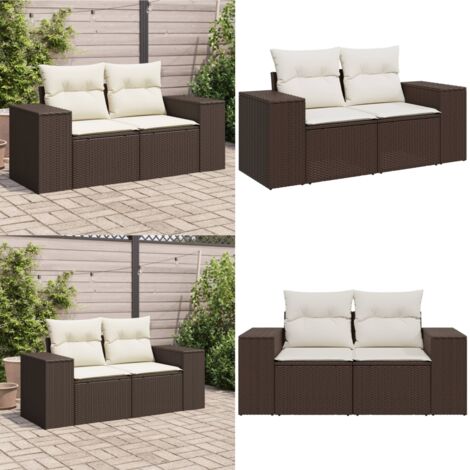 Divano da Giardino a 2 Posti con Cuscini in Polyrattan Marrone - Seduta da giardino - Cuscino da giardino