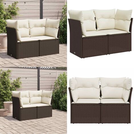 Divano da Giardino a 2 Posti con Cuscini in Polyrattan Marrone - Seduta esterna - Cuscini per divano