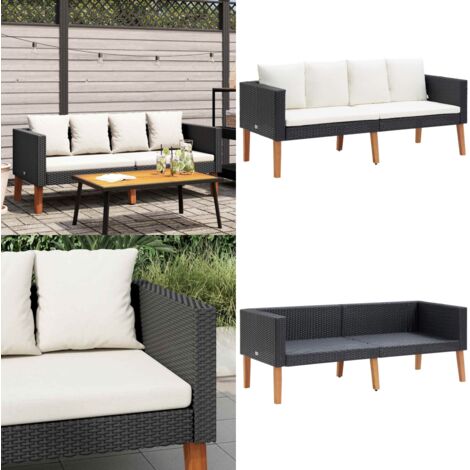 Divano da Giardino a 2 Posti con Cuscini in Polyrattan Nero - Divano da esterno - Divano da giardino a 2 posti