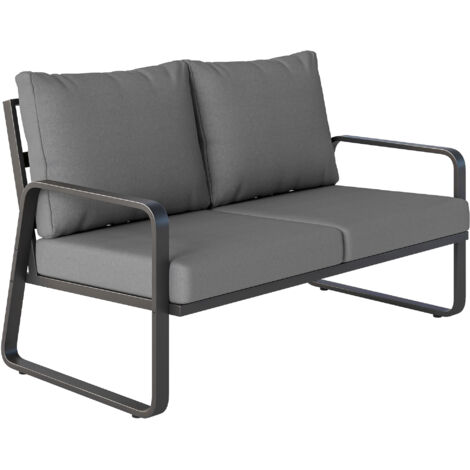 Divano da giardino a 2 posti con cuscini spessi, fodere sfoderabili e braccioli moderni, 121x69x69 cm, grigio chiaro.
