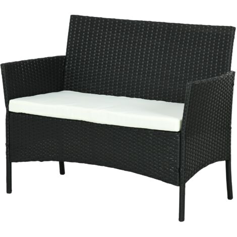 Divano da Giardino a 2 Posti con Cuscino e Braccioli 100x54x80cm in Rattan PE e Acciaio Nero
