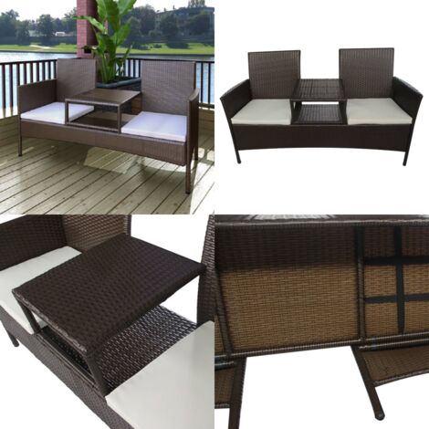 Divano da Giardino a 2 Posti con Tavolino in Polyrattan Marrone - Divano da patio - Polyrattan