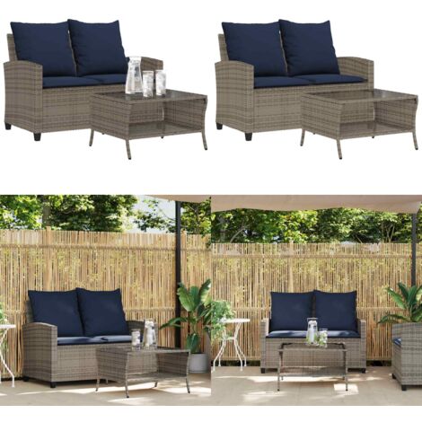 Divano da Giardino a 2 Posti Cuscini&Tavolo Grigio Polyrattan - Cuscini da giardino - Tavolino da giardino