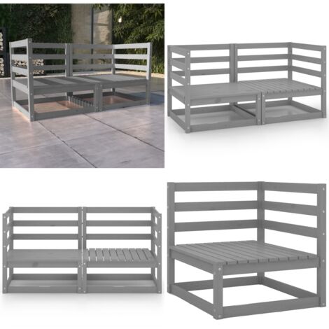 Divano da Giardino a 2 Posti Grigio in Legno Massello di Pino - Divano in legno - Divano da esterno
