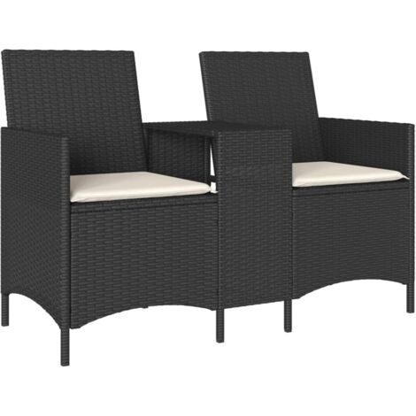 Divano da Giardino a 2 Posti Tavolo Cuscini Nero in Polyrattan vidaXL