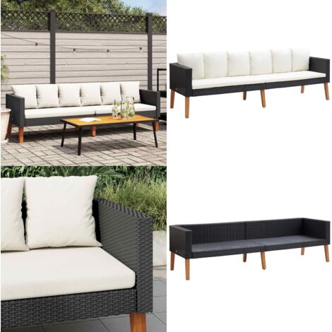 Divano da Giardino a 3 Posti con Cuscini in Polyrattan Nero - Divano da esterno - Divano a 3 posti