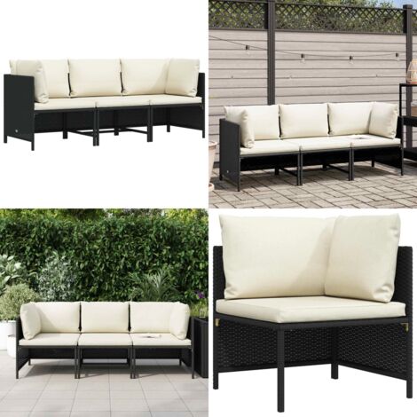 Divano da Giardino a 3 Posti con Cuscini in Polyrattan Nero - Divano da esterno - Polyrattan