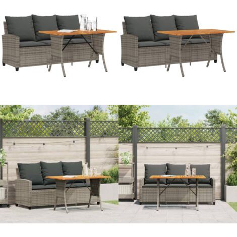 Divano da Giardino a 3 Posti Cuscini&Tavolo Grigio Polyrattan - Tavolo da pranzo - Cuscini da seduta