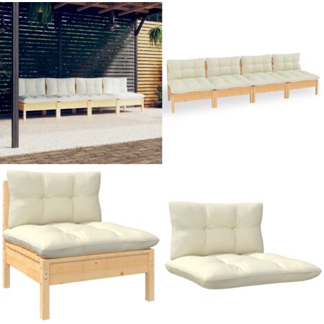 Divano da Giardino a 4 Posti con Cuscini Crema Massello di Pino - Divano da patio - Divano in legno