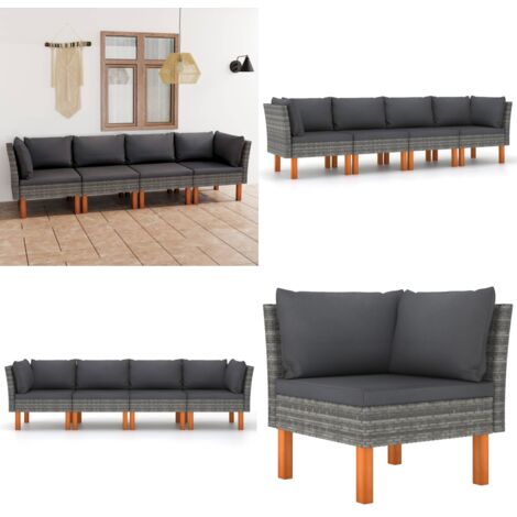 Divano da Giardino a 4 Posti con Cuscini Grigio in Polyrattan - Divano da esterno - Cuscini per divano