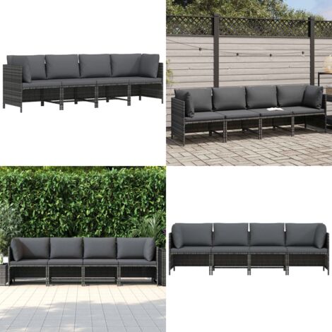 Divano da Giardino a 4 Posti con Cuscini in Polyrattan Grigio - Divano esterno - Polyrattan
