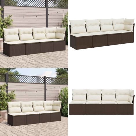 Divano da Giardino a 4 Posti con Cuscini in Polyrattan Marrone - Divano da esterno - Cuscini da seduta