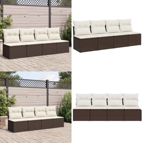 Divano da Giardino a 4 Posti con Cuscini in Polyrattan Marrone - Seduta esterna - Cuscini da giardino