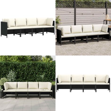 Divano da Giardino a 4 Posti con Cuscini Nero in Polyrattan - Divano da esterno - Polyrattan