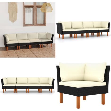 Divano da Giardino a 4 Posti con Cuscini Nero in Polyrattan - Divano esterno - Cuscini per divano