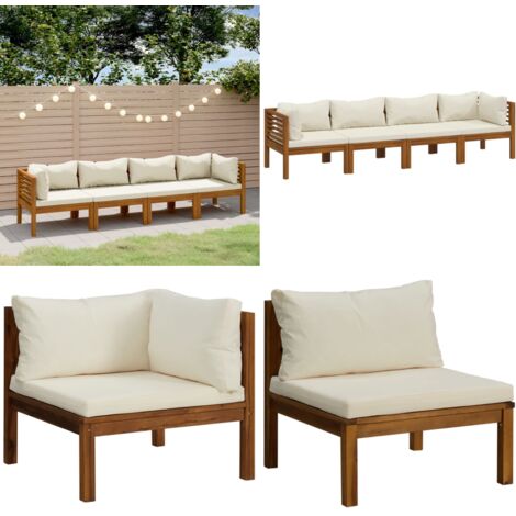 Divano da Giardino a 4 Posti con Cuscino Crema Massello Acacia - Divano in legno - Divano esterno