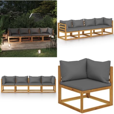 Divano da Giardino a 4 Posti con Cuscino in Legno di Acacia - Divano in legno - Divano da esterno