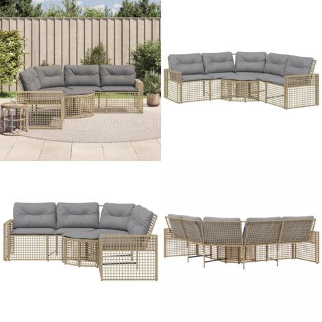 Divano da Giardino a L con Cuscini e Pouf Beige in Polyrattan - Divano a forma di L - Cuscini per divano