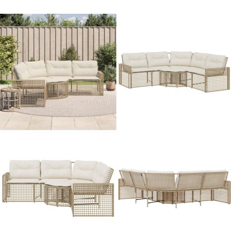 Divano da Giardino a L con Cuscini e Pouf Beige in Polyrattan - Divano a forma di L - Cuscini per divano