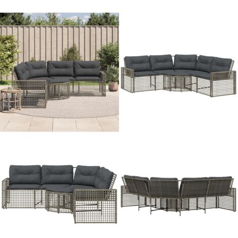 Divano da Giardino a L con Cuscini e Pouf Grigio in Polyrattan - Divano a L - Cuscini da giardino
