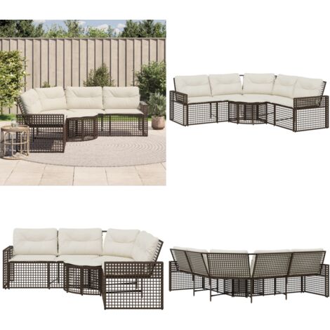 Divano da Giardino a L con Cuscini e Pouf Marrone in Polyrattan - Divano a forma di L - Cuscini da giardino
