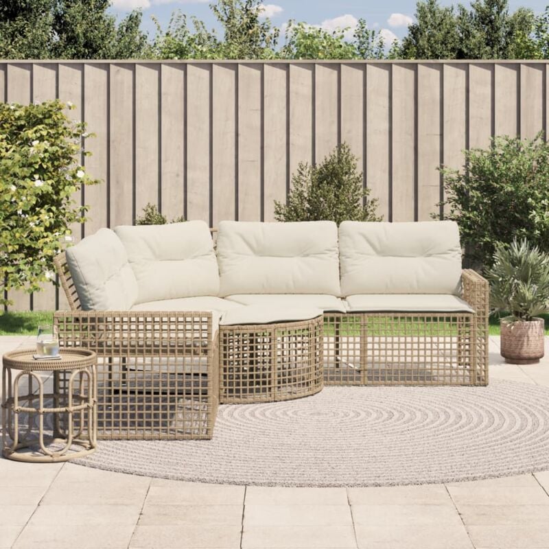 Divano da Giardino a l con Cuscini e Pouf Beige in Polyrattan - Vidaxl