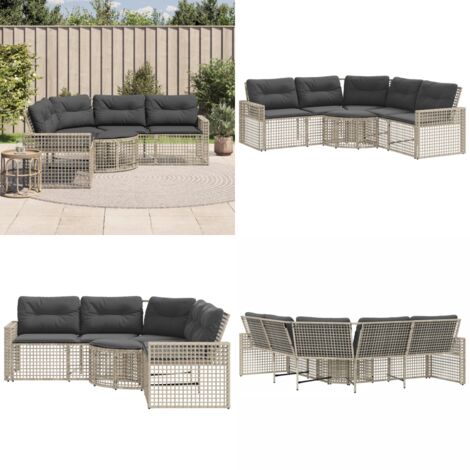 Divano da Giardino a L Cuscini e Pouf Grigio Chiaro Polyrattan - Divano a forma di L - Cuscini da giardino