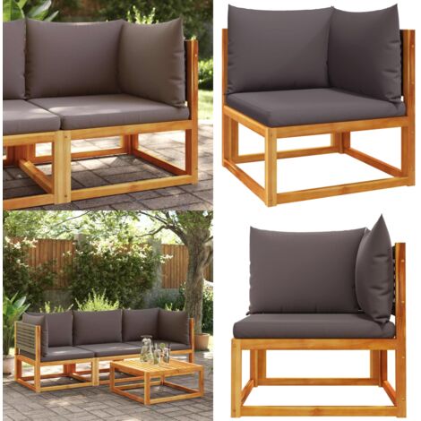 Divano da giardino angolare con cuscini in legno di acacia e rattan - Seduta in legno - Cuscini in rattan