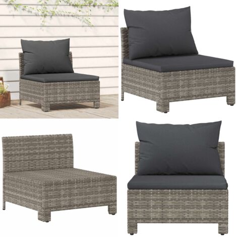Divano da giardino centrale con cuscino grigio in polyrattan - Divano in polyrattan - Seduta esterna
