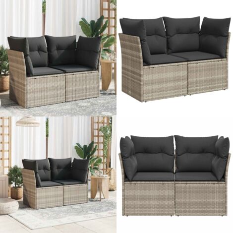 Divano da Giardino con Cuscini 2 Posti Grigio Chiaro Polyrattan - Seduta da giardino - Cuscino da giardino