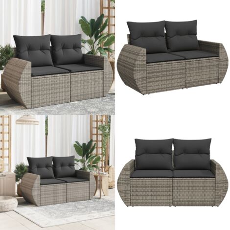 Divano da Giardino con Cuscini 2 Posti Grigio in Polyrattan - Cuscini da seduta - Rattan PE