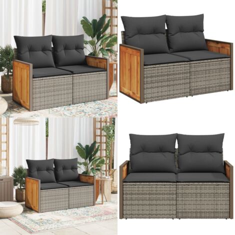 Divano da Giardino con Cuscini 2 Posti Grigio in Polyrattan - Divano da esterno - Cuscini per divano