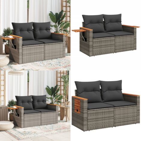 Divano da Giardino con Cuscini 2 Posti Grigio in Polyrattan - Divano da esterno - Cuscini per divano