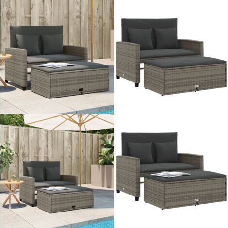 Divano da Giardino con Cuscini 2 Posti Grigio in Polyrattan - Divano da esterno - Panca da giardino