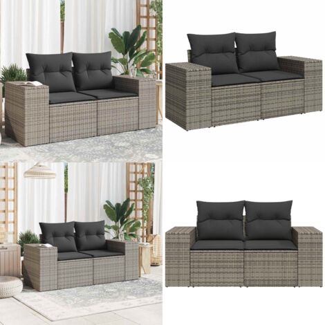 Divano da Giardino con Cuscini 2 Posti Grigio in Polyrattan - Seduta da giardino - Cuscini da giardino