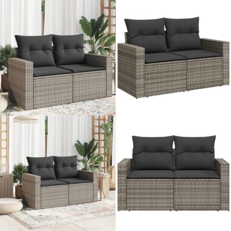 Divano da Giardino con Cuscini 2 Posti Grigio in Polyrattan - Seduta da giardino - Cuscini da giardino