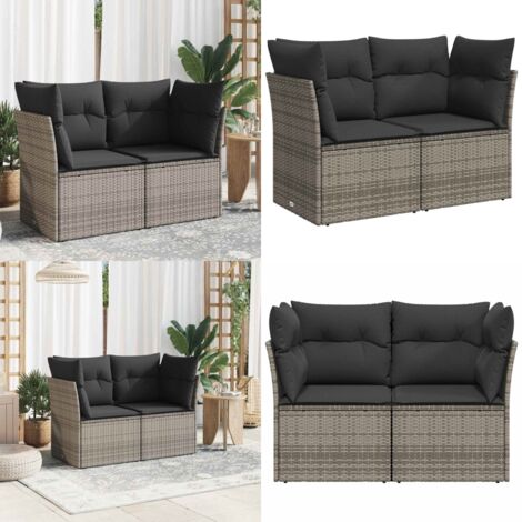 Divano da Giardino con Cuscini 2 Posti Grigio in Polyrattan - Seduta esterna - Cuscini per divano