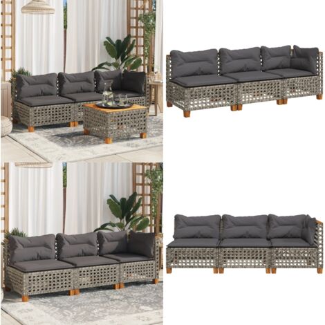 Divano da Giardino con Cuscini 3 Posti Grigio in Polyrattan - Cuscini da seduta - Rattan PE