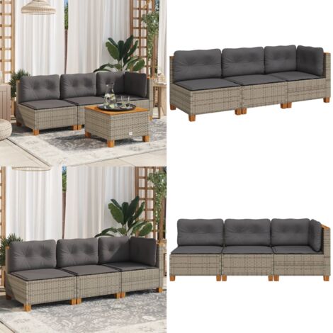 Divano da Giardino con Cuscini 3 Posti Grigio in Polyrattan - Cuscini da seduta - Rattan PE
