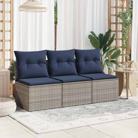 Divano da Giardino con Cuscini 3 Posti Grigio in Polyrattan vidaXL