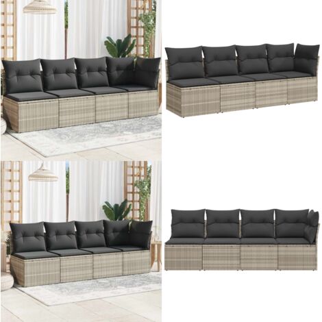 Divano da Giardino con Cuscini 4 Posti Grigio Chiaro Polyrattan - Cuscini da seduta - Rattan PE